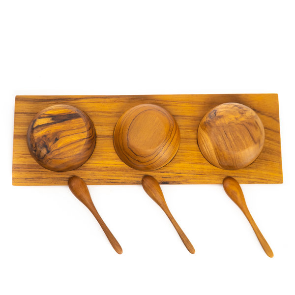 Rainforest Bowls Teak Wood Condiment Bowl Set With Tray Wayfair